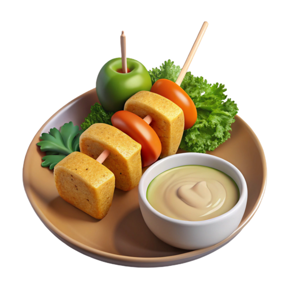 Savory Vegetable Cube Skewers with Creamy Dip png
