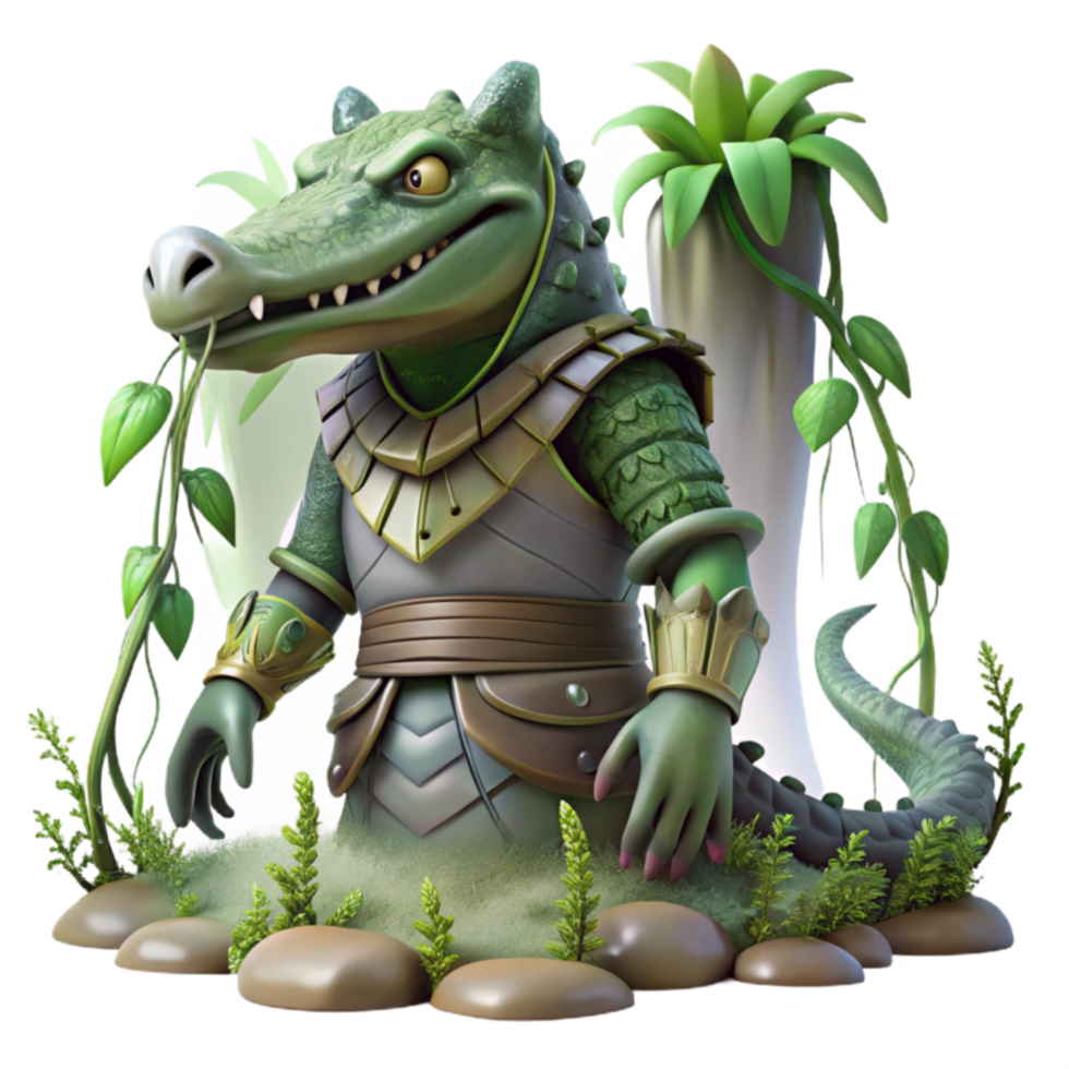Swamp Warrior Crocodile Guardian in Jungle Setting png