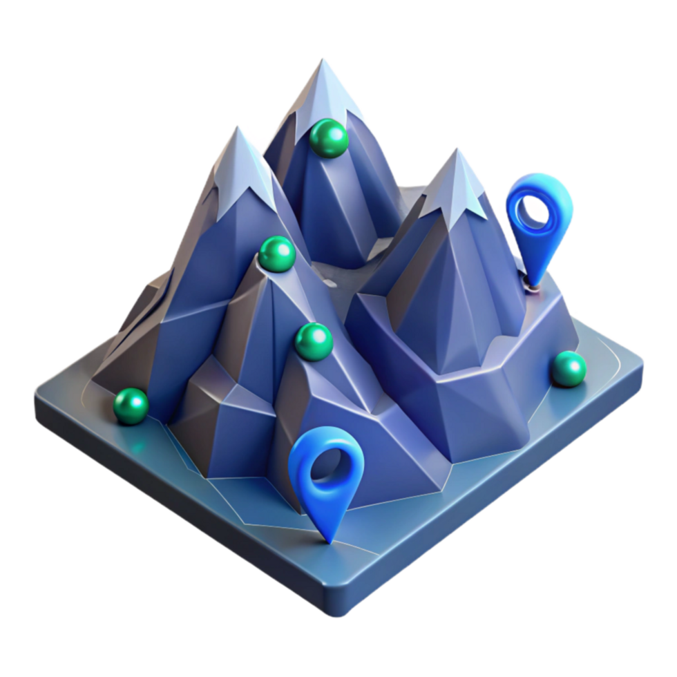 3D Mountain Terrain Map with Location Markers png