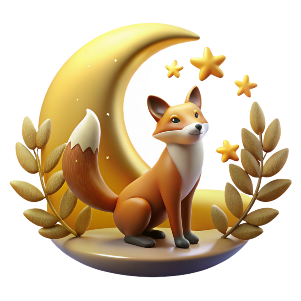Cute Fox Under Crescent Moon with Stars png