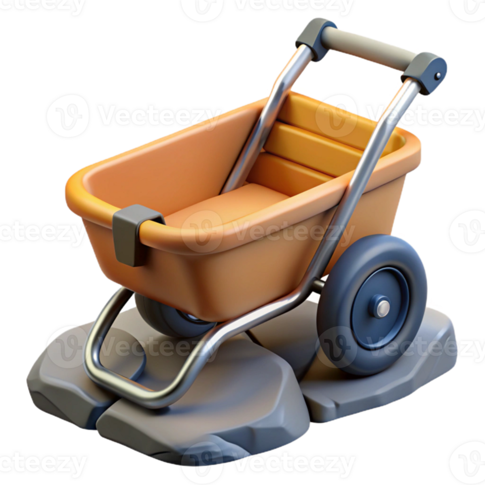 3D Model Orange Wheelbarrow on Rocks png