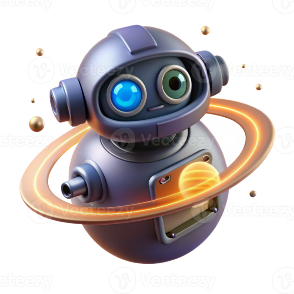 Cute Robot in Space Exploring Planets and Stars png