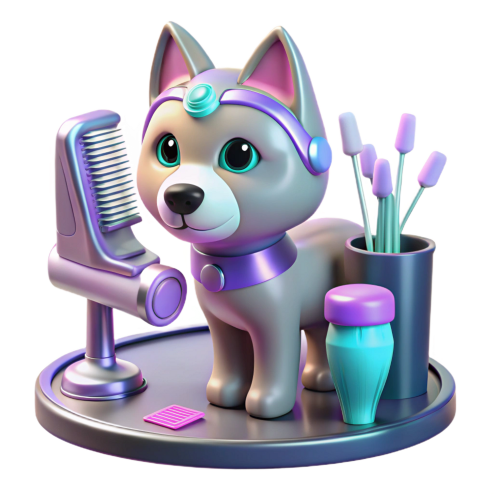 Cute 3D Cartoon Dog Singing with Microphone png