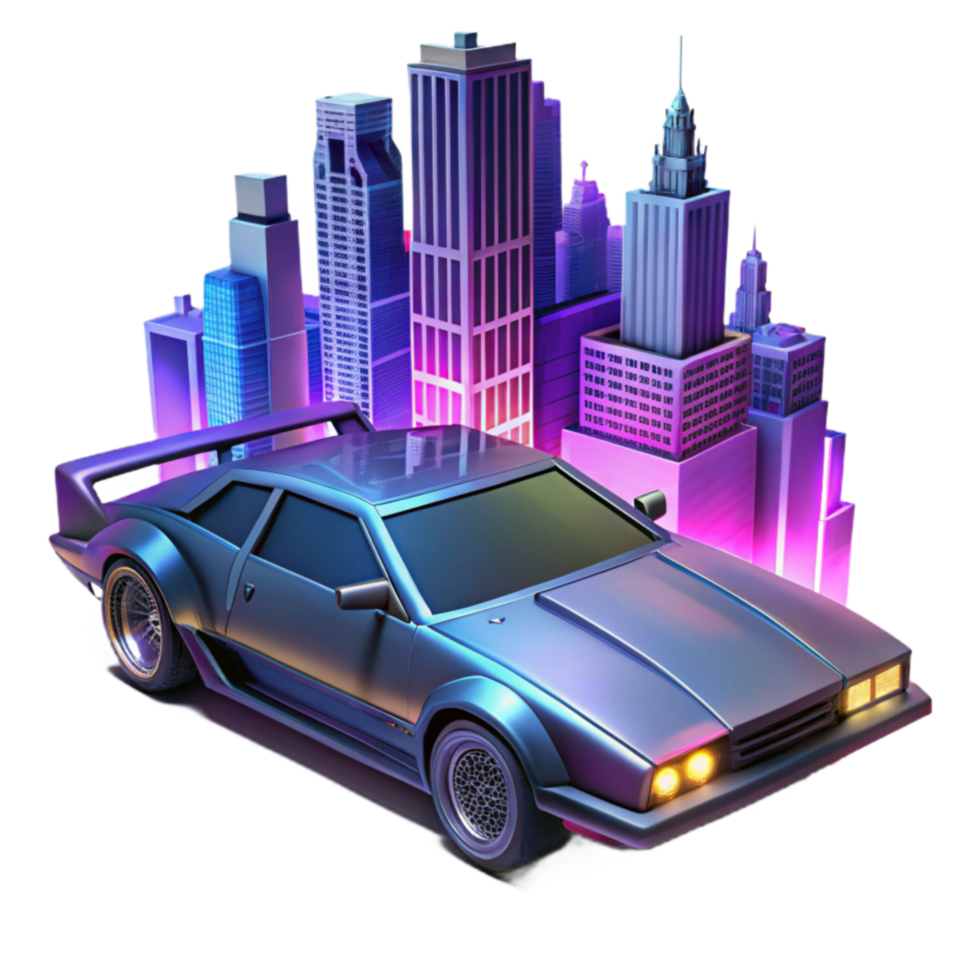 Retro City Sports Car 80s Night Skyline png