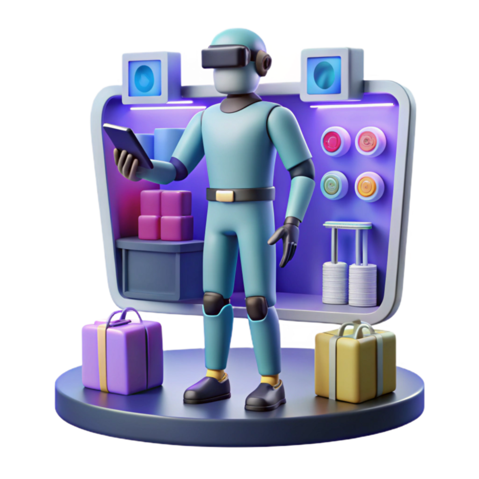 Robot Worker in Virtual Store E-commerce Automation png