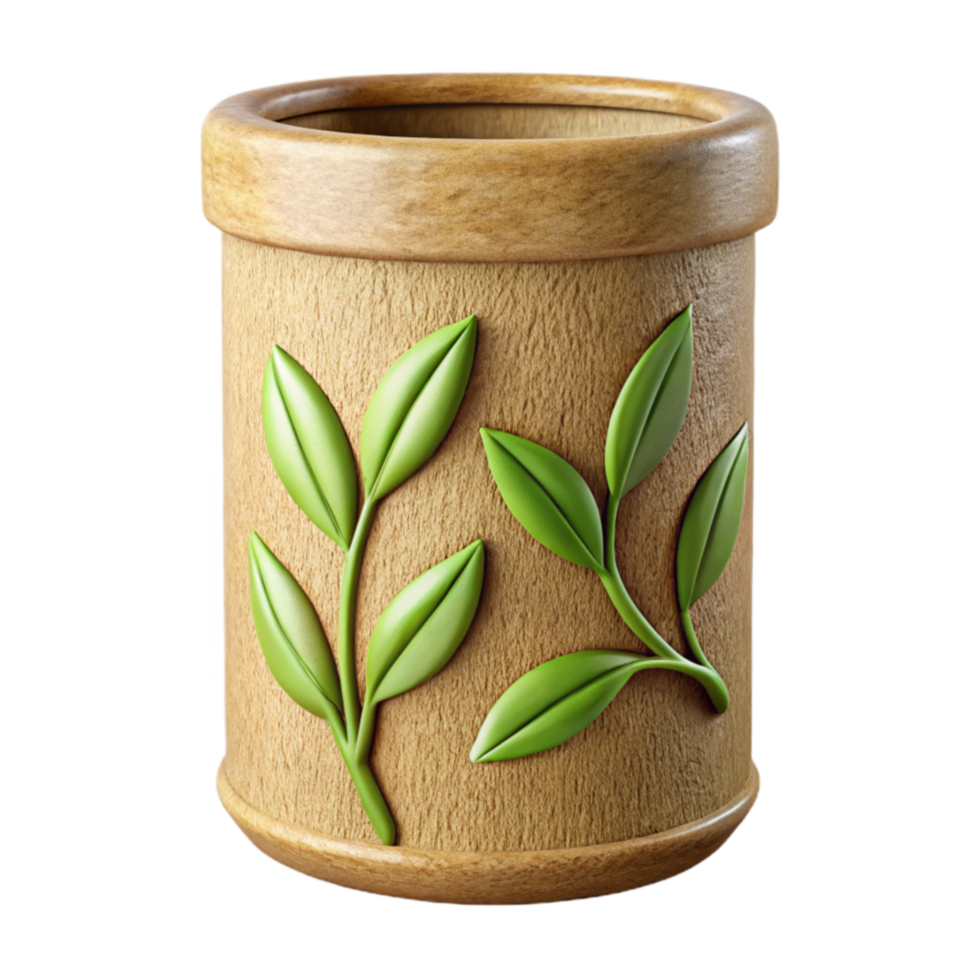 Wooden Container with Carved Leaf Design png