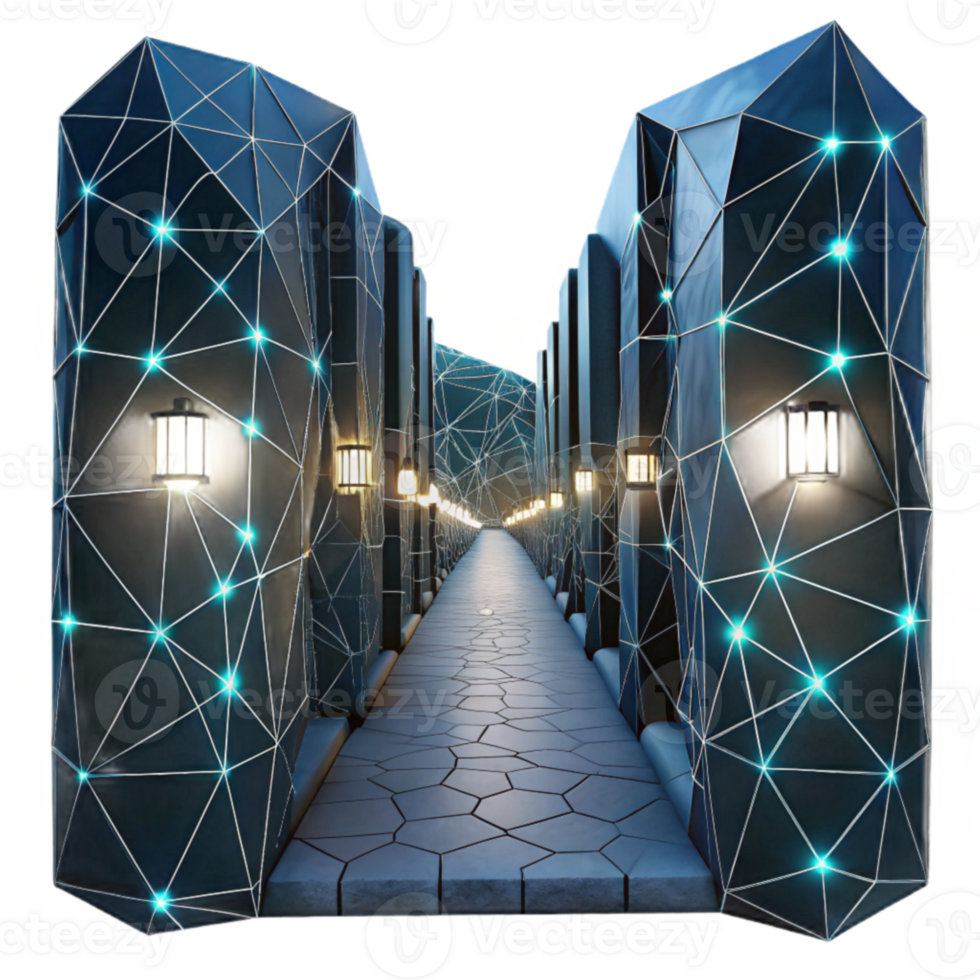 Luminous Geometric Pathway A Digital Architectural Visualization png
