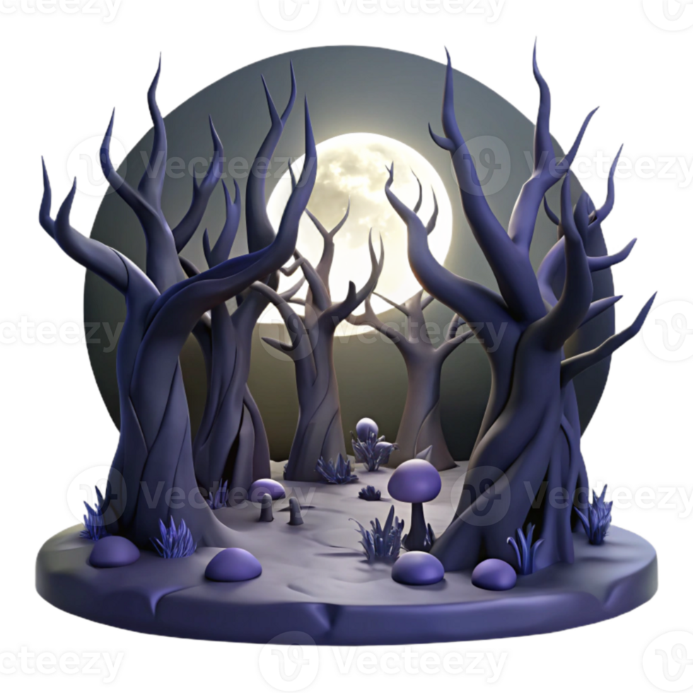 Enchanted Moonlit Forest Spooky 3D Halloween Scene png