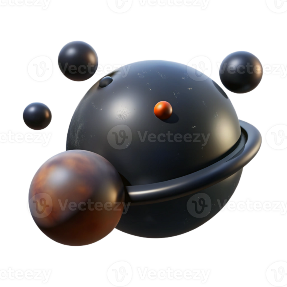 Abstract 3D Sphere Composition Dark Planet with Moons png
