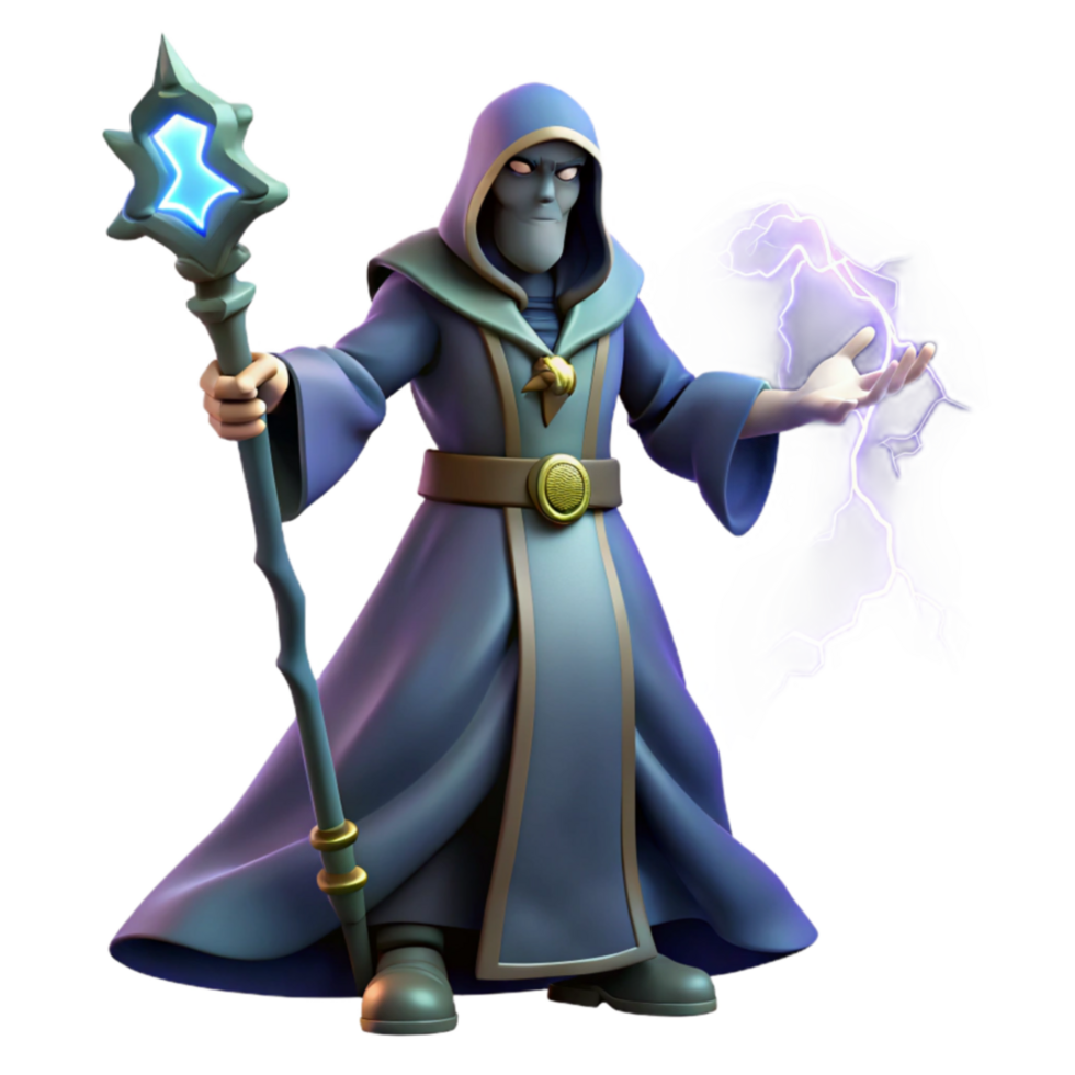 Powerful Wizard with Staff and Lightning Magic png