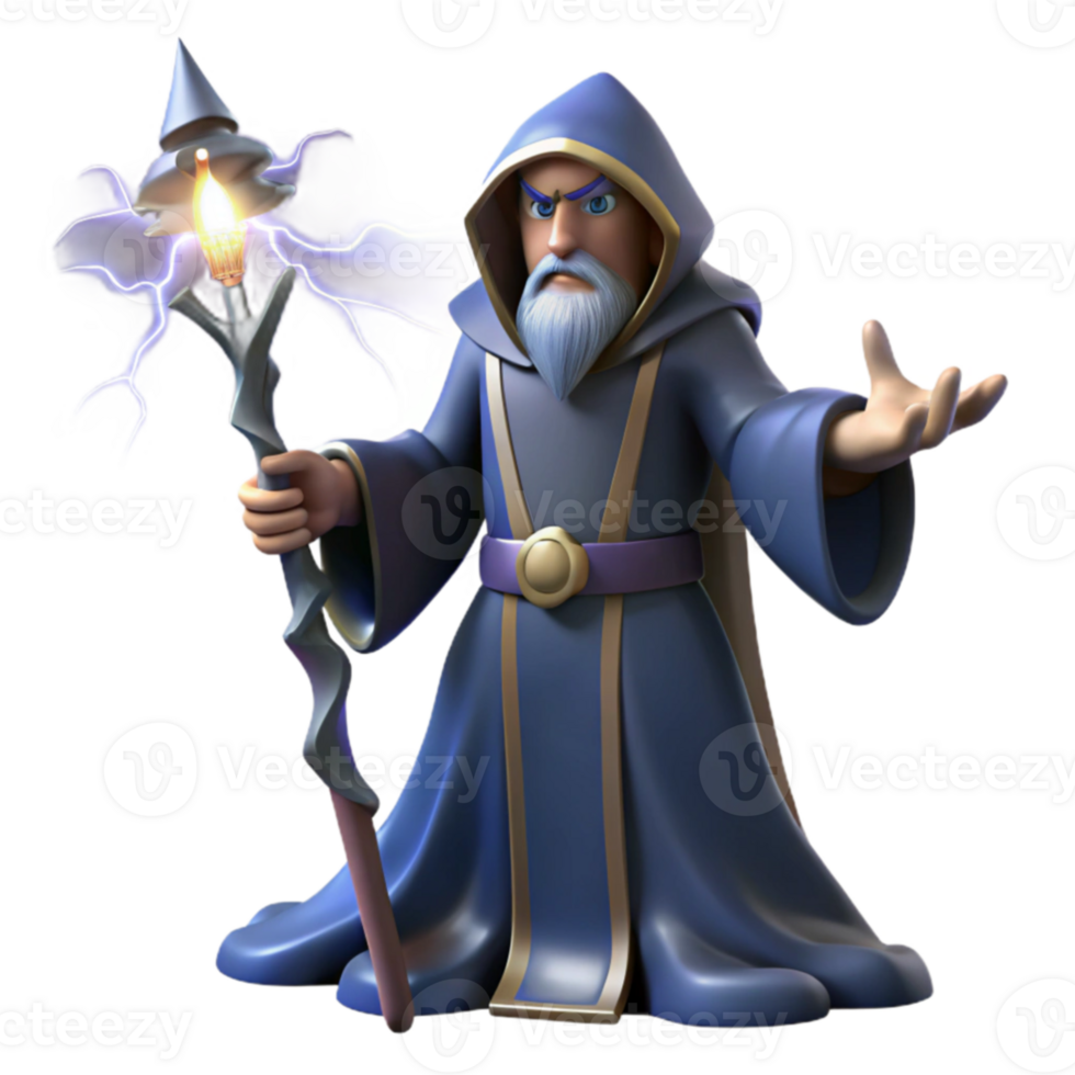 Wizard with Lightning Staff Fantasy Game Art png