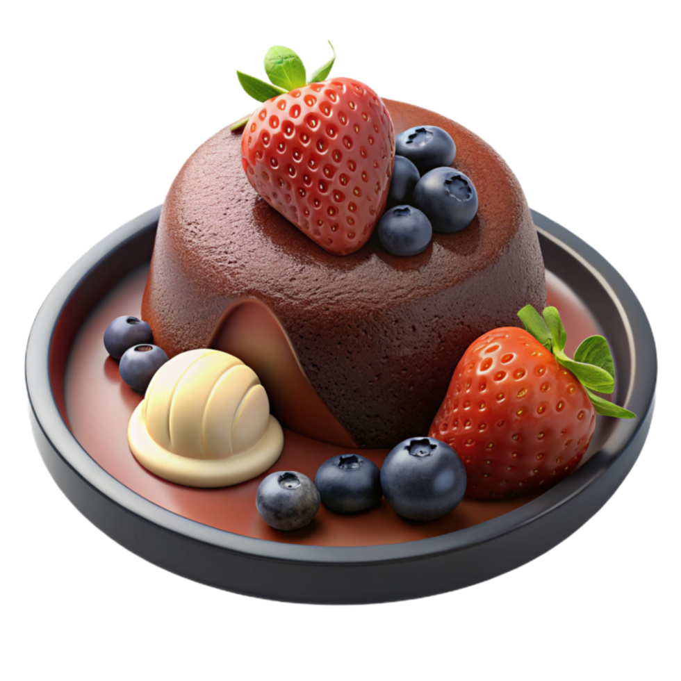 Chocolate Lava Cake with Strawberries and Blueberries png