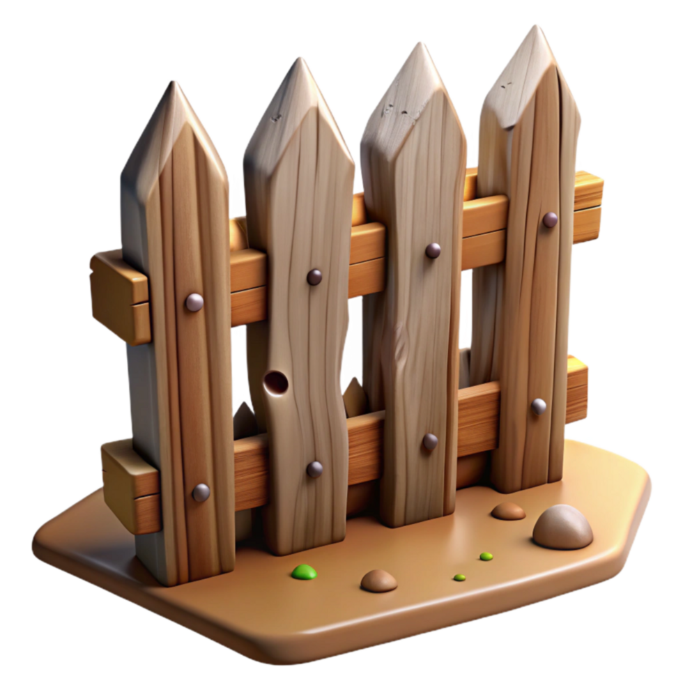 Wooden Picket Fence 3D Model Rustic, Cartoon Style png