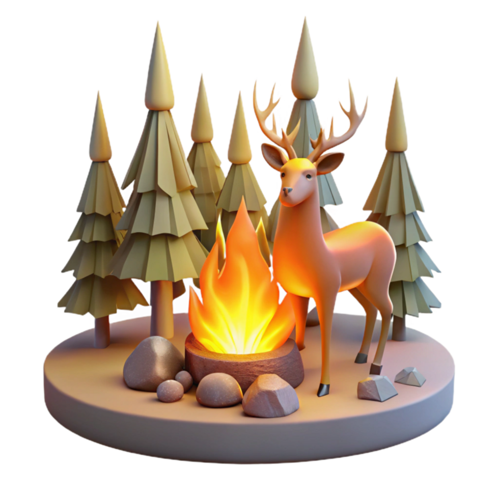 Deer by Campfire in a Forest png