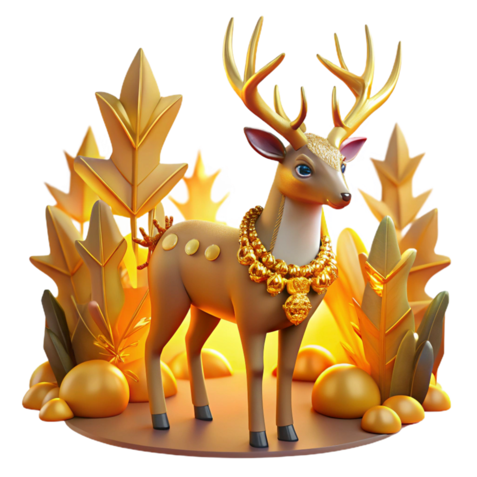 Golden Deer in Autumnal Setting 3D Render png