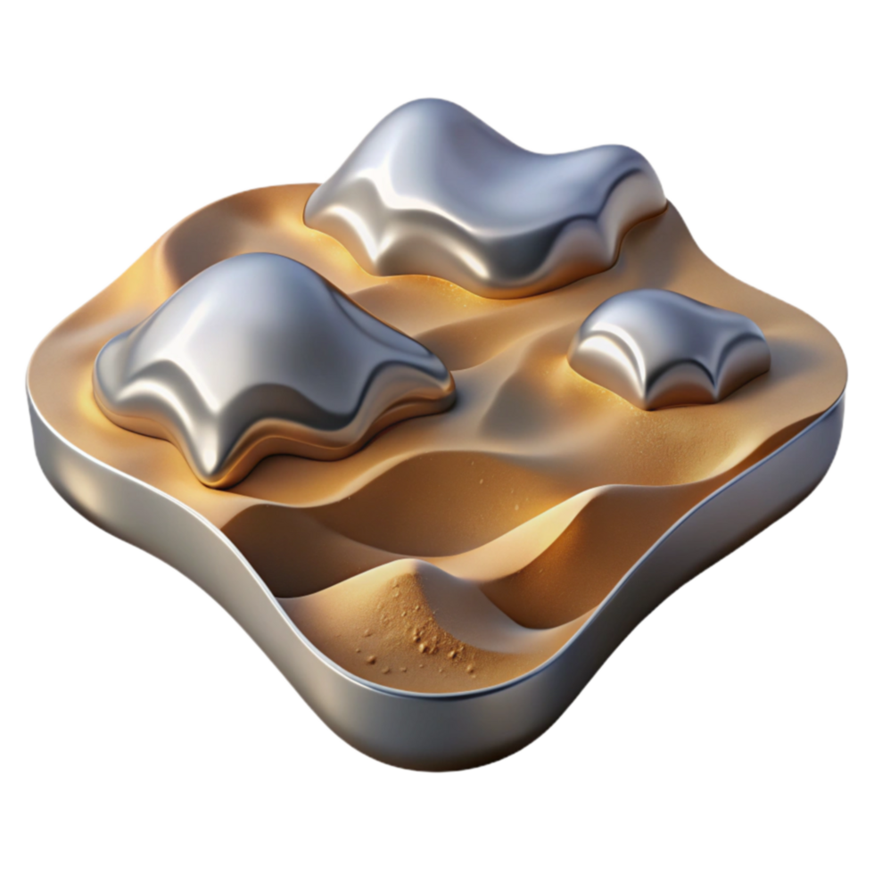 Metallic Rocks on Sand Dune 3D Render png