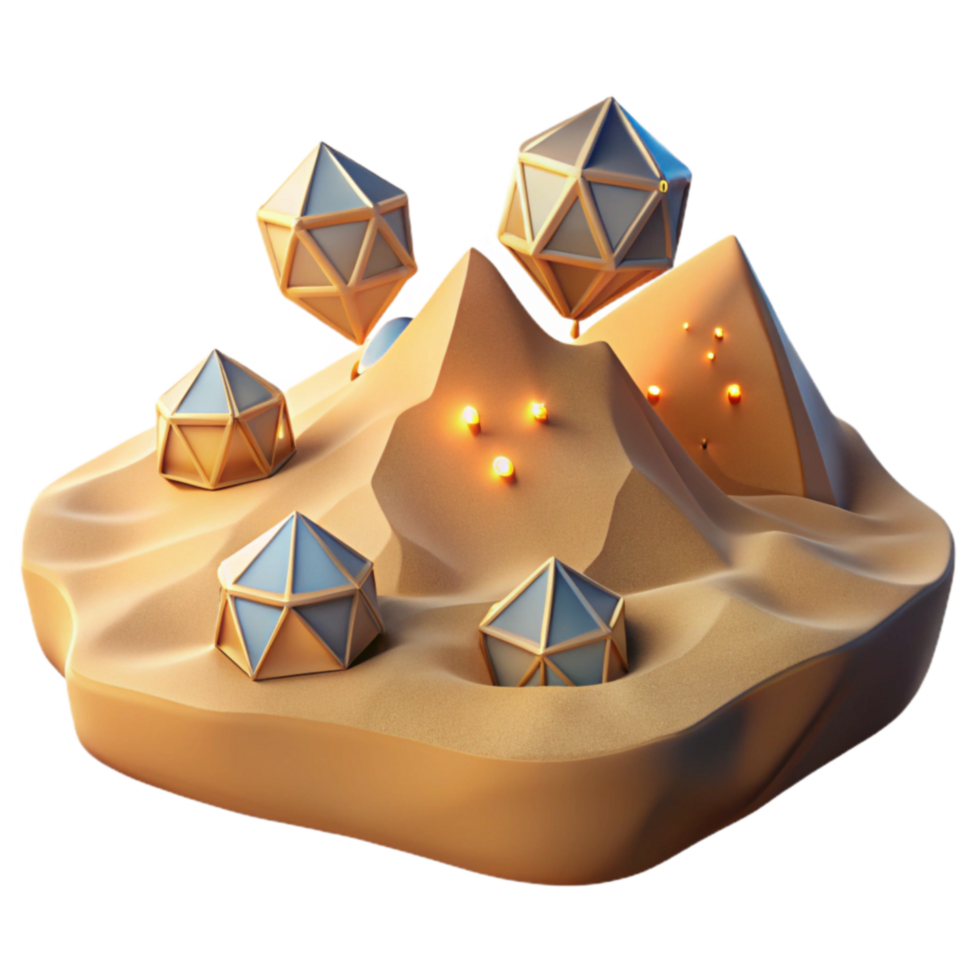 Geometric Sand Dune with Illuminated Crystals png