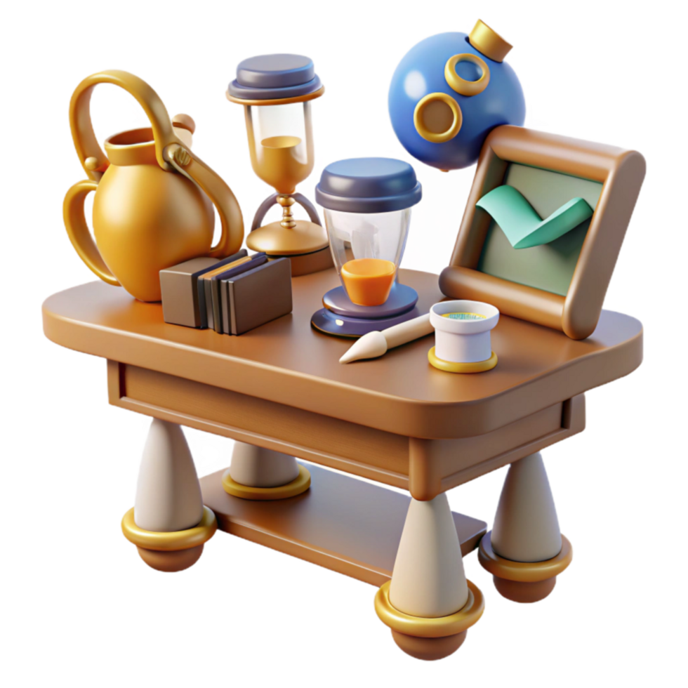 3D Render of Tabletop with Various Objects png
