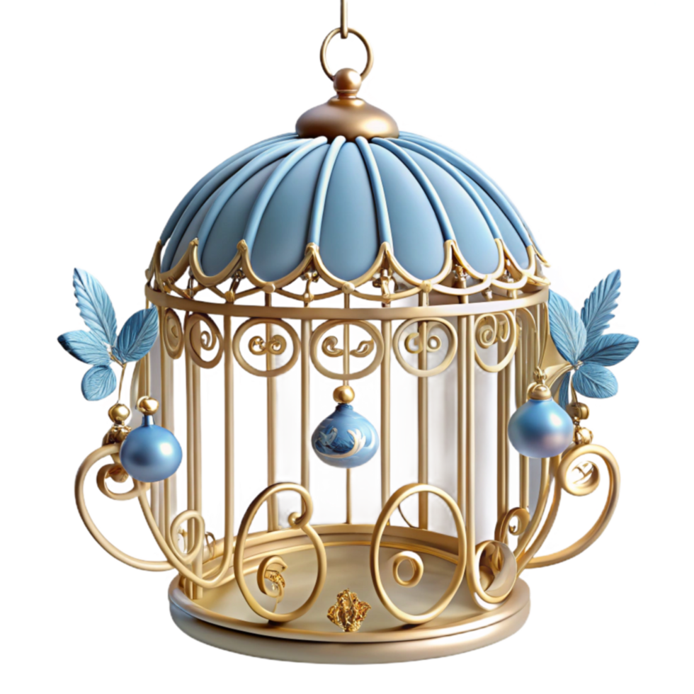 Elegant Blue and Gold Birdcage Home Decor png