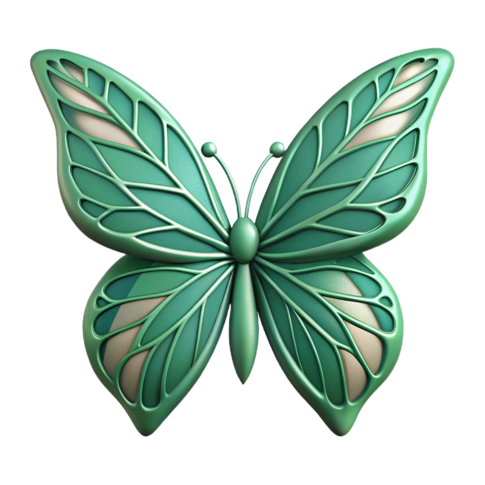 Teal Metallic Butterfly 3D Render of Intricate Wing Design png