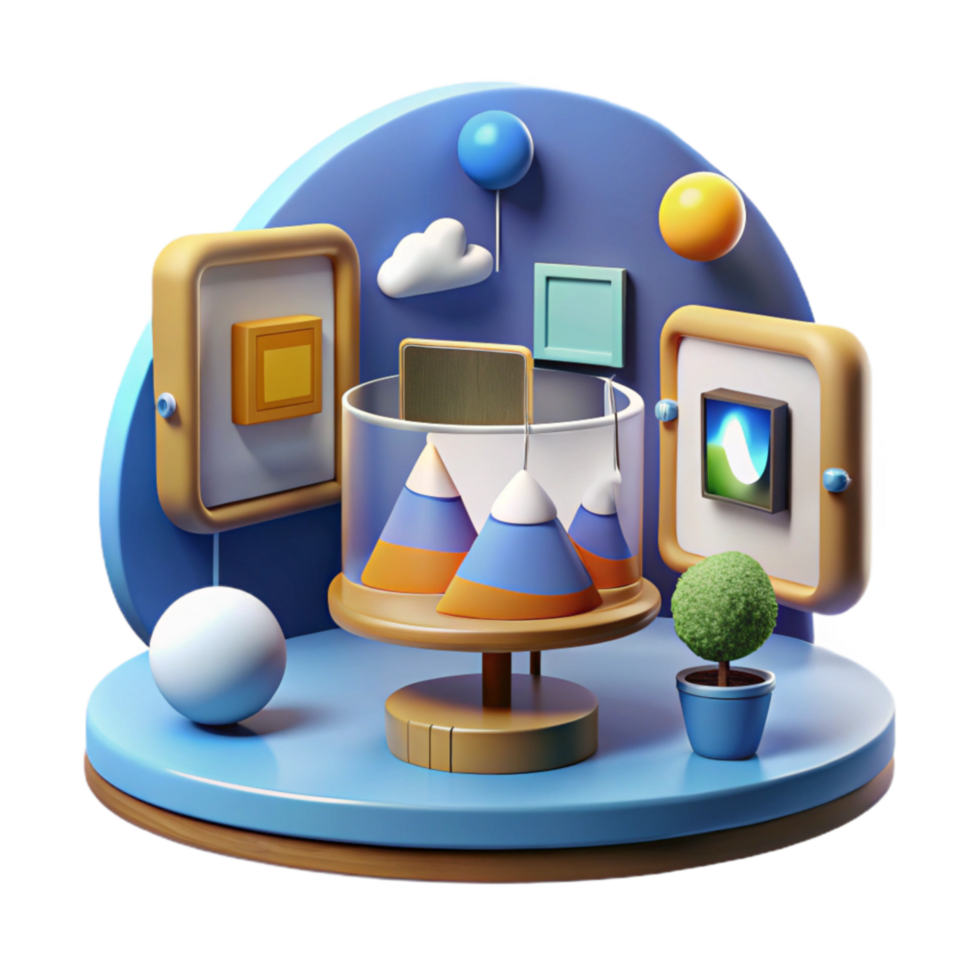 3D Abstract Art Mountains, Frames Shapes png