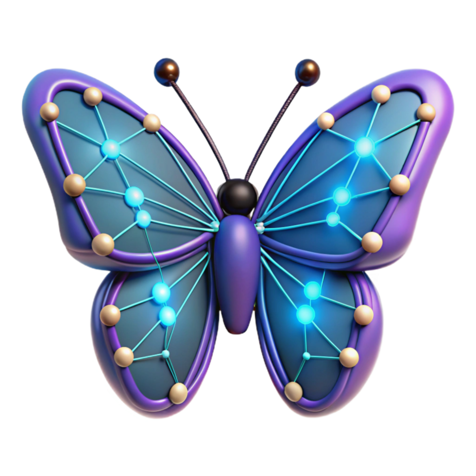 Glowing Network Butterfly 3D Render png