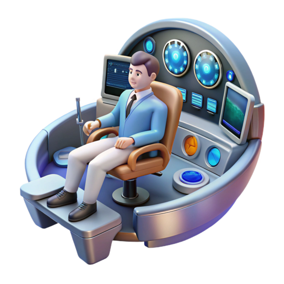 Futuristic Control Room 3D Render of Person Operating Advanced Technology png