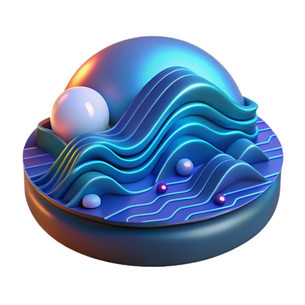 Abstract 3D Waves, Spheres, and Gradient Design png