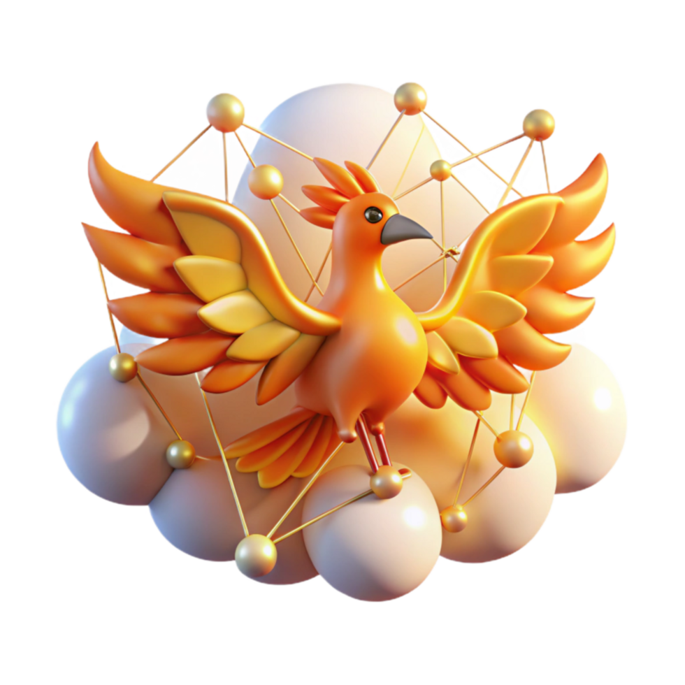 3D Render Phoenix Bird on Cloud Network png