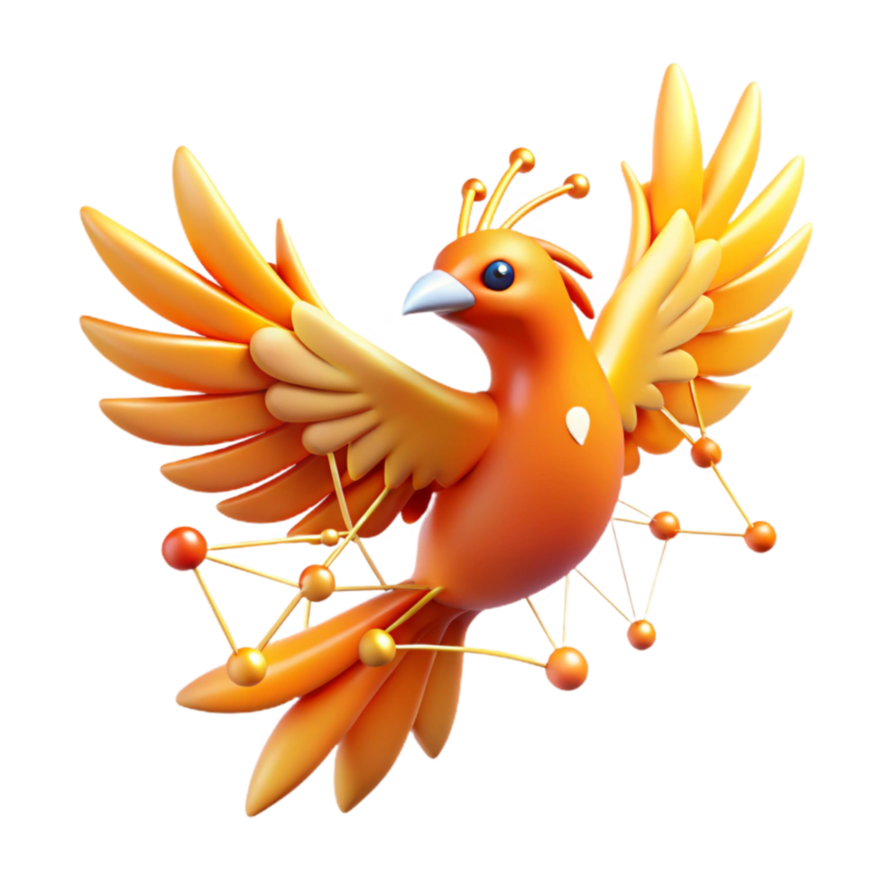 Connected Bird Network, Flight, 3D Model, Orange, Wings, Symbol, Abstract, Technology, Design png