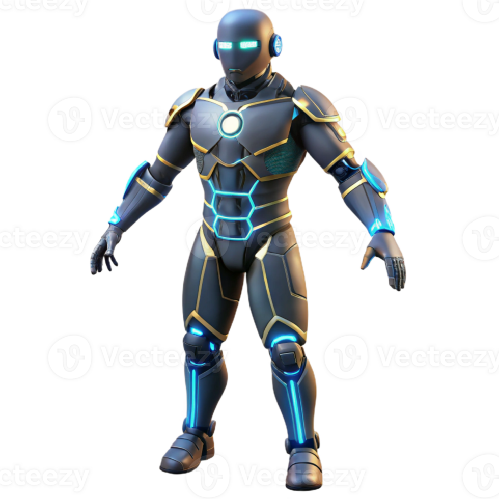 Futuristic Armored Robot 3D Render of Cyborg png
