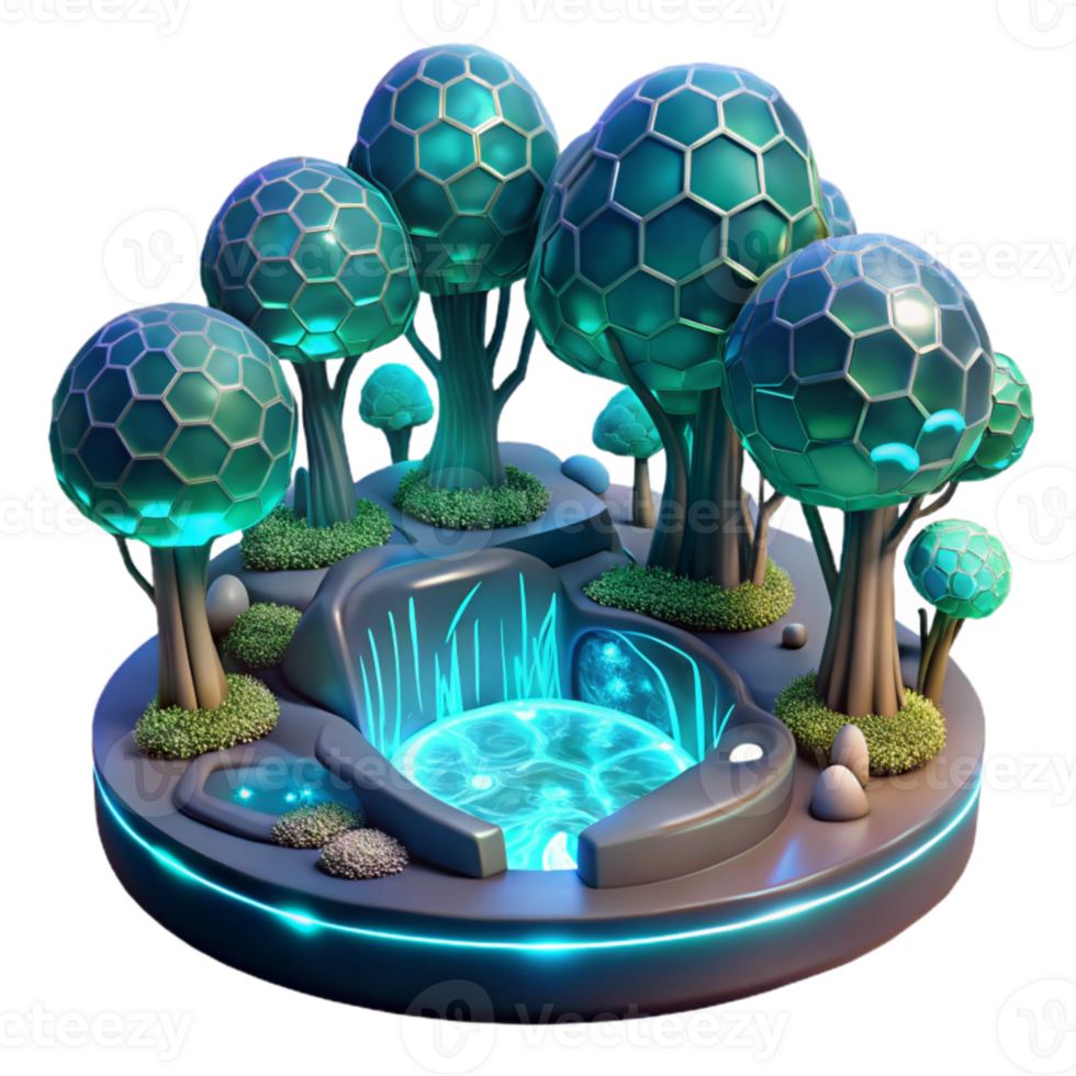 Futuristic Biodome Glowing Trees Energy Pool png