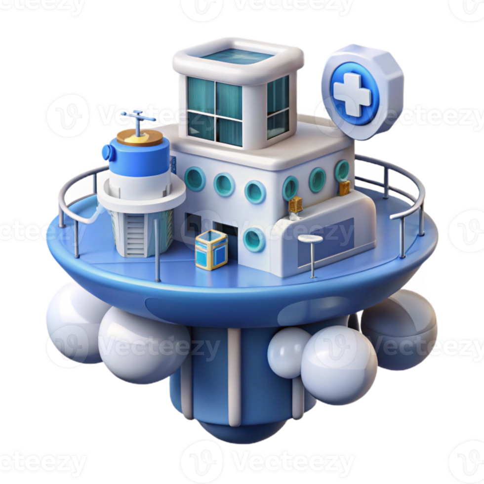 Floating Medical Facility 3D Render of a Futuristic Clinic png