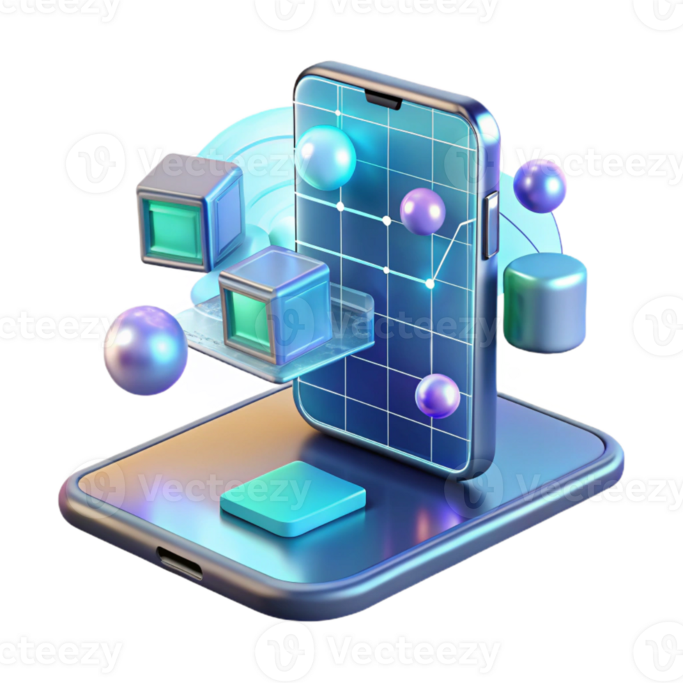 Mobile App Data Visualization Cubes, Spheres, and Network Graphs png