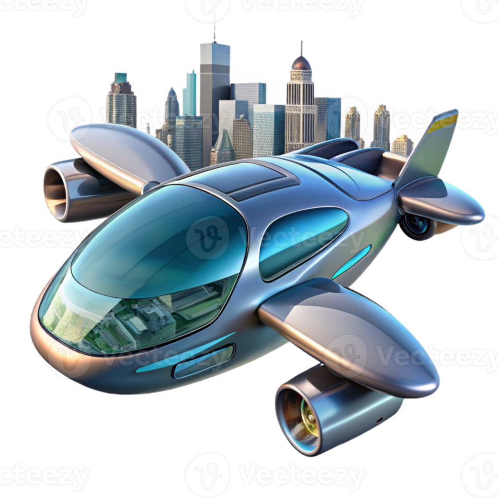 Futuristic Personal Aircraft Cityscape Flight Concept png