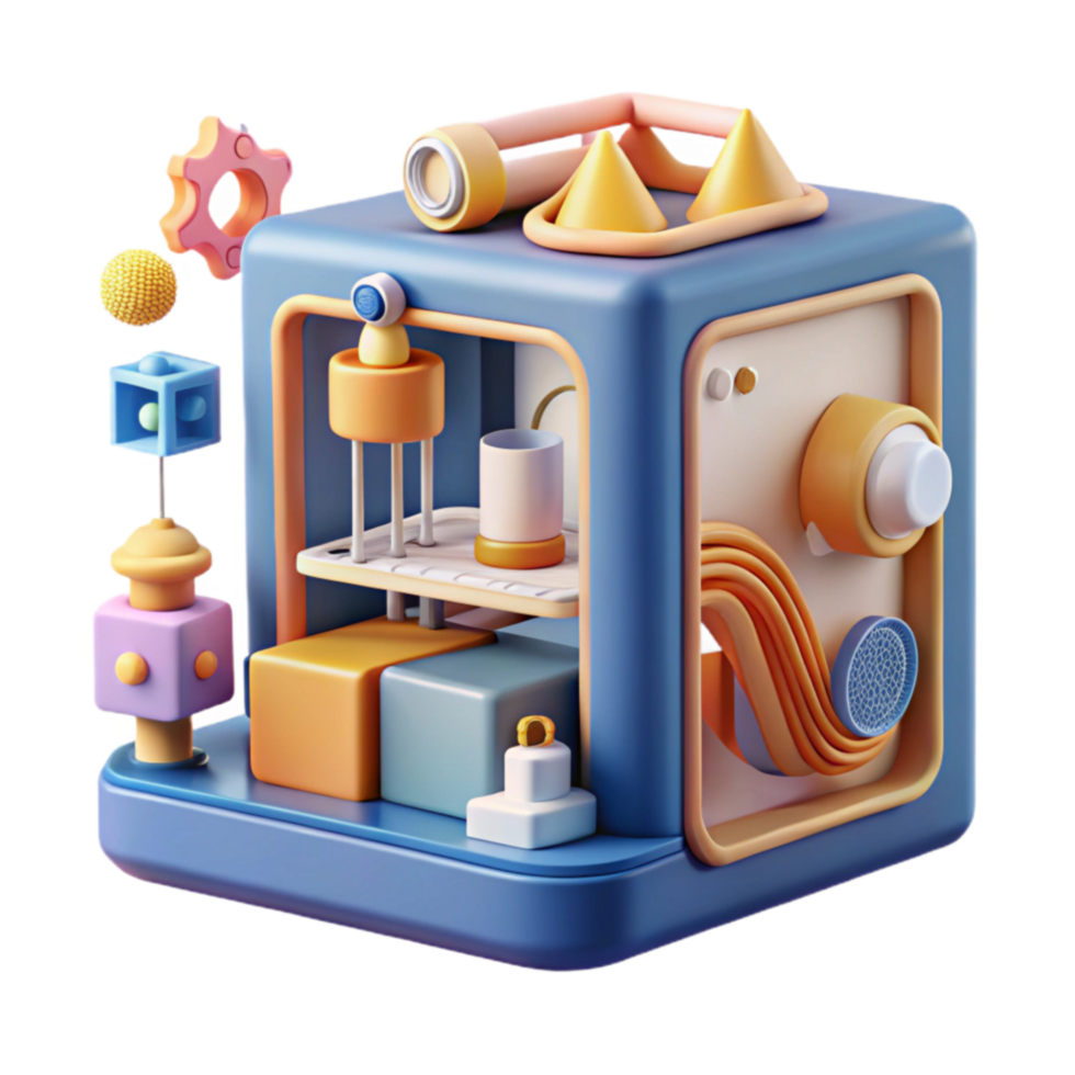 Abstract 3D Cube Colorful Geometric Shapes and Machine Elements png