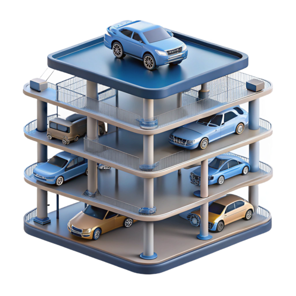 Multi-Level Parking Structure Design, Cars, and Space Optimization png
