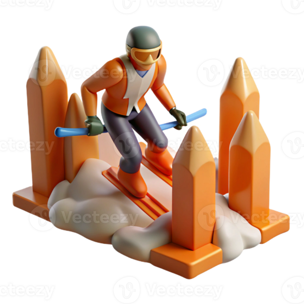 3D Cartoon Skier Slalom Gates Winter Sports png