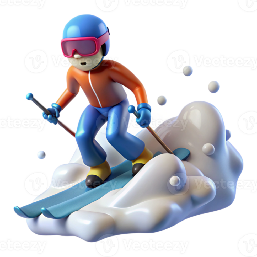 Downhill Skiing Cartoon 3D Render png