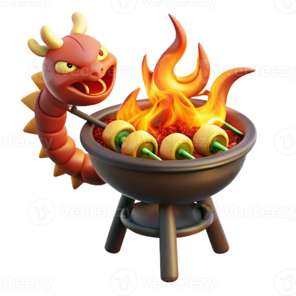 Cartoon Dragon Grilling Kebabs png