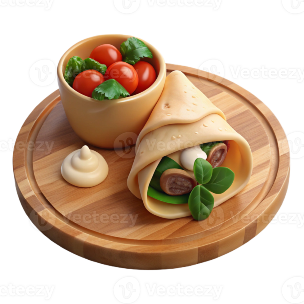 Delicious Savory Wrap with Cherry Tomatoes and Creamy Sauce png