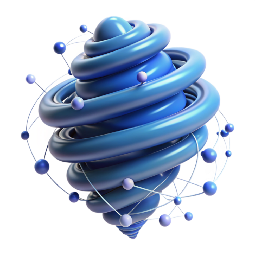 Abstract 3D Spiral Blue Swirling Orb with Connections png