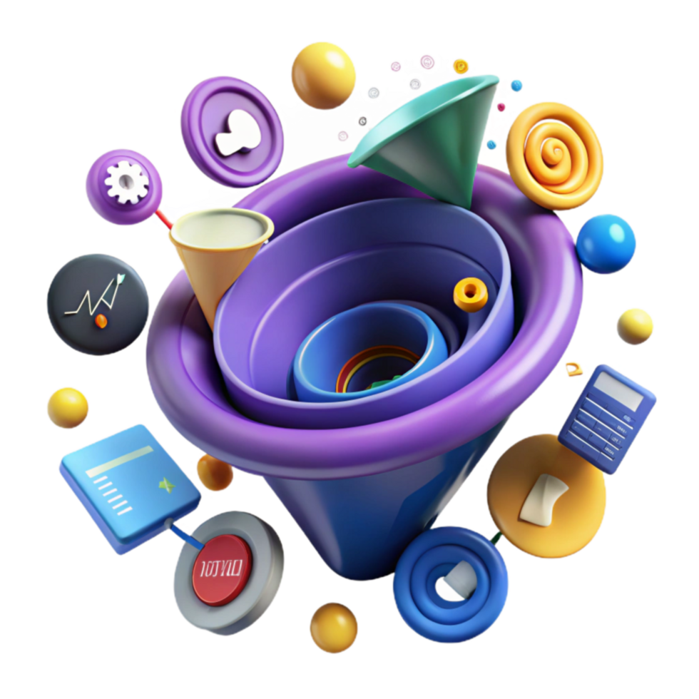 Data Visualization Abstract 3D Funnel Chart Design png