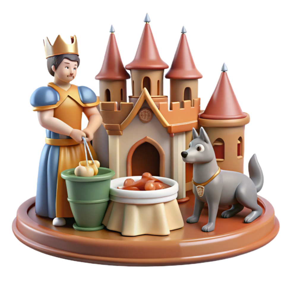 King, Castle, Dog, 3D Render, Fantasy, Fairytale, Puppy, Pet, Treat, Royal png