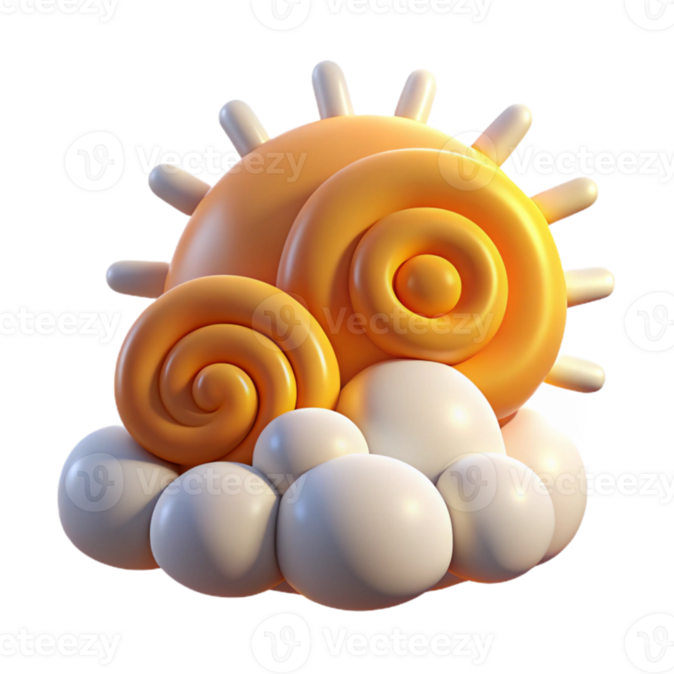 Sunny Day, Cartoon Clouds, 3D Render png