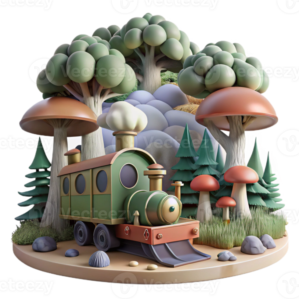 Whimsical Train Journey Through a Fantasy Forest png
