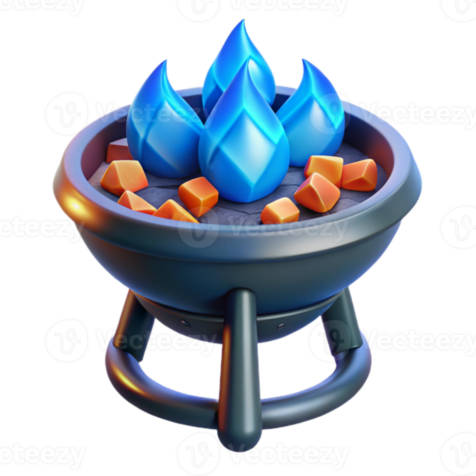 Stylized 3D Brazier with Blue Flames and Orange Embers png