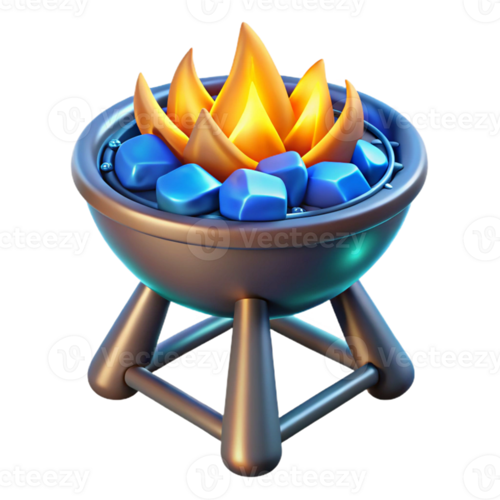 3D Render of a Campfire in a Metal Bowl png