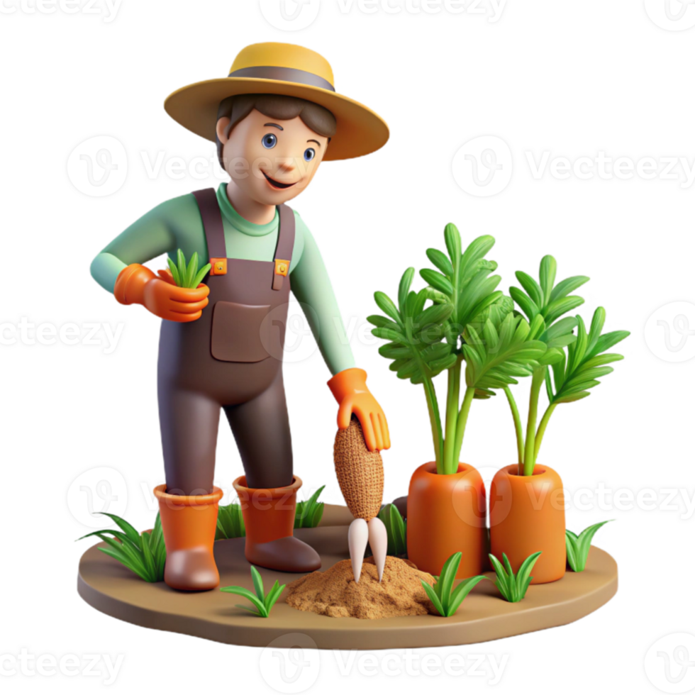 Cartoon Farmer Harvesting Carrots and Parsnips png