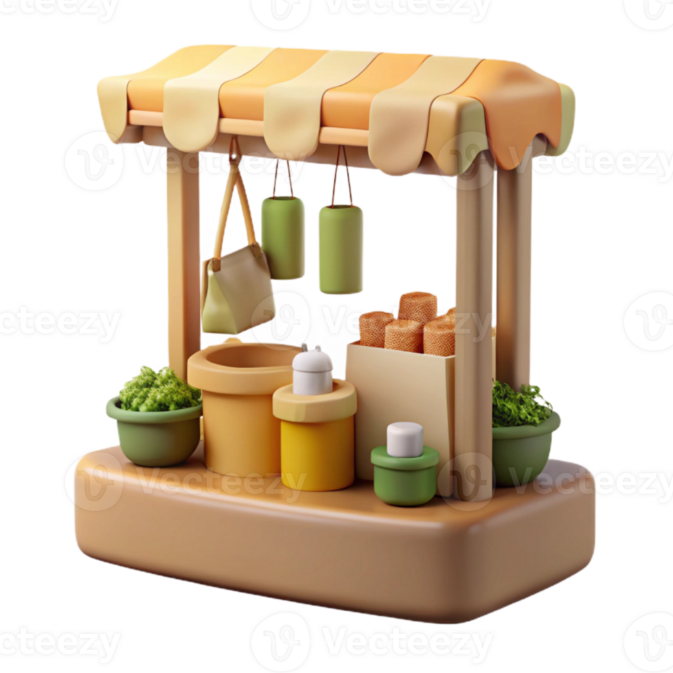 3D Render of a Street Food Cart with Snacks and Goods png